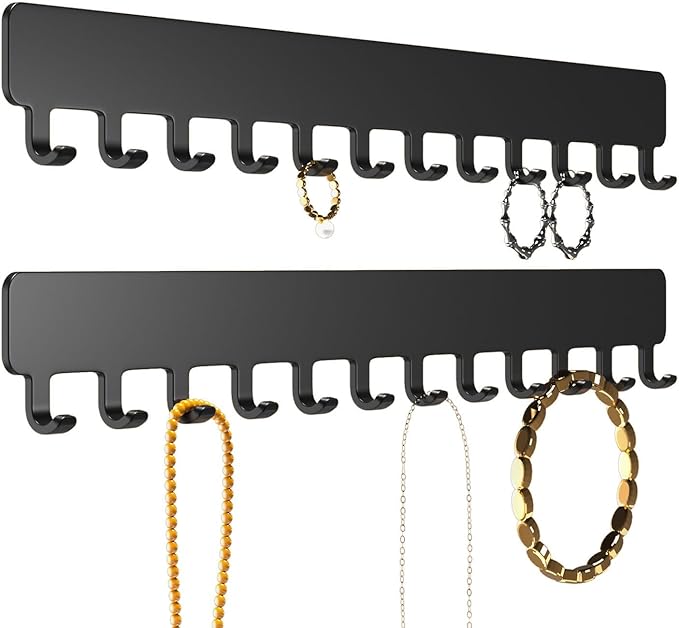 Necklace Holder Hanging Jewelry Organizer - Self-Adhesive Wall Jewelry Organizer for Necklace, 2 PCS, Black