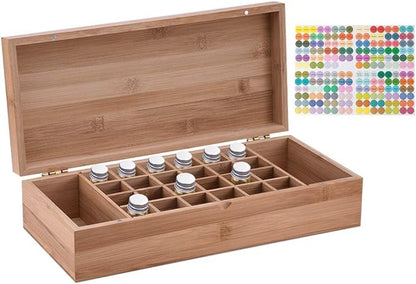 Pure Vie Essential Oil Bamboo Storage Box Travel Display Presentation, Holds 26 Bottles for 5, 10, 15ml - Aromatherapy Organizer Nail Polish Fragrance Container - Keep Your Oils Safe & Space Saver