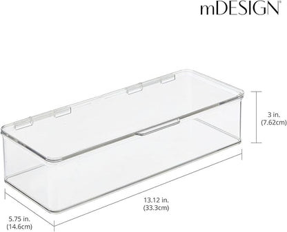 mDesign Makeup Storage Stackable Organizer Box for Bathroom Vanity, Countertops, Drawers - Holds Blenders, Eyeshadow Palettes, Lipstick, Lip Gloss, Makeup Brushes - Hinged Lid - 2 Pack - Clear