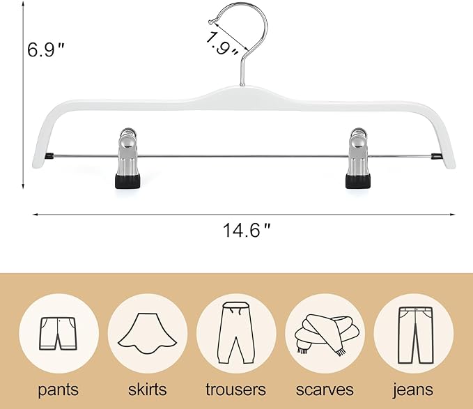 TOPIA HANGER Wooden Pants Hangers,Slim Natural Wood Skirt Hangers with Anti-Rust Hook and Adjustable Metal Clips, Perfect for Skirts, Pants, Slacks-20 Pack-CT17W20