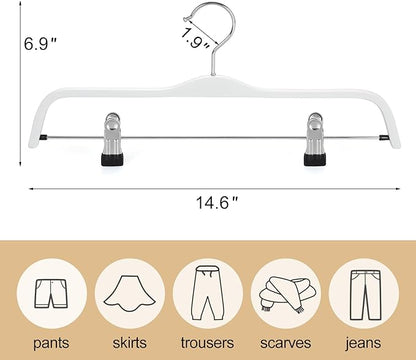 TOPIA HANGER Wooden Pants Hangers,Slim Natural Wood Skirt Hangers with Anti-Rust Hook and Adjustable Metal Clips, Perfect for Skirts, Pants, Slacks-20 Pack-CT17W20