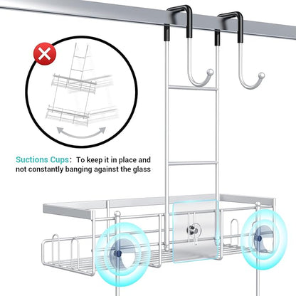 Aitatty Over the Door Hanging Shower Caddy: Rustproof Hanging Organizer over the Door - No Drilling Bathroom Rack for Inside Shower Chrome