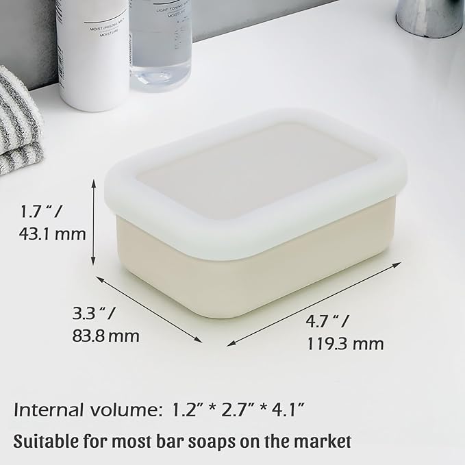 AIDIMMING Enhanced Leak Proof Traveling Soap Container,Compact Silicone Travel soap case with Drainage Layer,Shatterproof Soap Box with a See-Through lid for Bathroom,Gym,Camping (Clear&Offwhite)