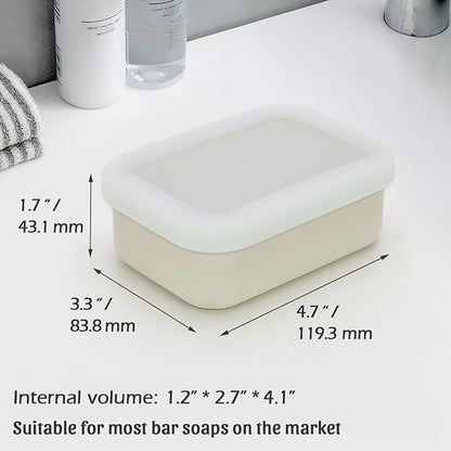 AIDIMMING Enhanced Leak Proof Traveling Soap Container,Compact Silicone Travel soap case with Drainage Layer,Shatterproof Soap Box with a See-Through lid for Bathroom,Gym,Camping (Clear&Offwhite)