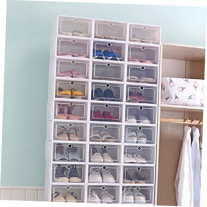 Shoe Container Set 6pcs Stackable Boxes for Shoes Large Size Clear Plastic Home Office Storage Solution