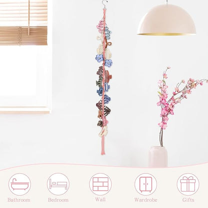 SNOWSTAR Macrame Hair Claw Clip Organizer with Rotating Hook and 20 Metal Rings,Hanging Hair Clip Holder and Storage for Women Girls,Claw Clips Hanger Home Decor for Wall,Door,Closet (Pink1PCS)
