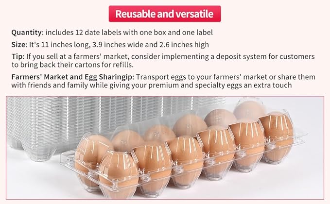 120 pc large clear plastic Egg Carton, can accommodate 2.5 ounces of eggs,12grid Eggs Carton Bulk , clear Large egg cartons ,It Can Hold 2.3 oz of eggs Perfect for Family, Farm, Markets..(2*6)
