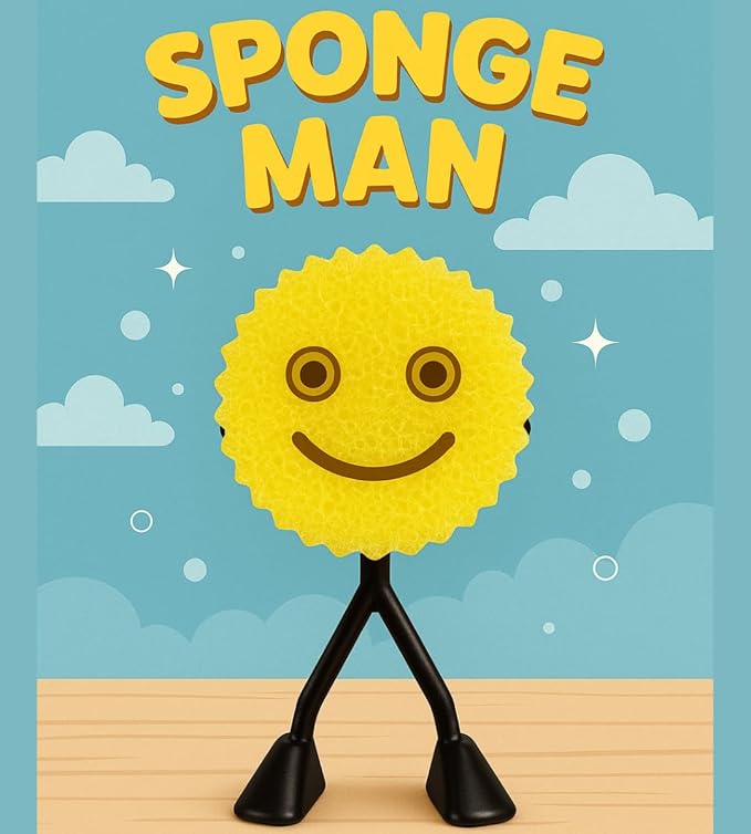 Sponge Man Holder for Scrub Daddy | Funny Stick Figure Sink Organizer with Suction Cups for Easy Sink Attachment | Compatible with Scrub Daddy Scrubbers | Made in USA (Black w/Suction Cups)