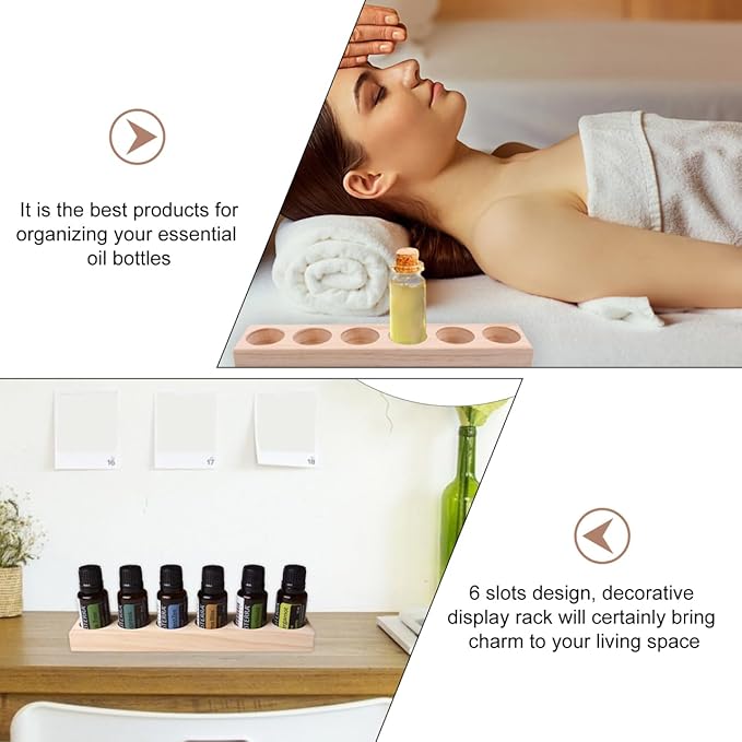 EXCEART Essential Oil Display Stand 6 Slots Organizer Rack Wooden Shelf Compact Storage Holder for Essential Oil Bottles Perfume Nail Polish Desktop
