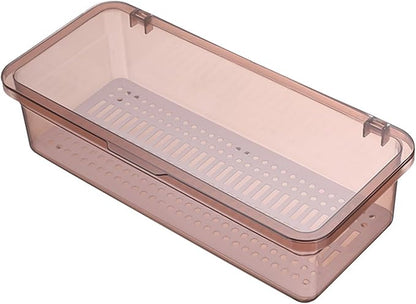 2PCS Silverware Organizer with Lid, Silverware Tray with Drainer Kitchen Cutlery Tray and Utensil Storage Container to Keeps Your Cutlery Organized (Pinkish)
