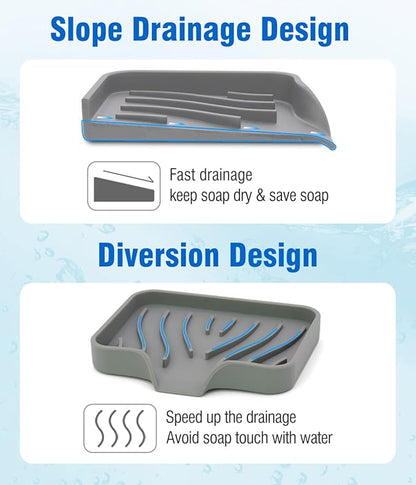 AIMAIAIMAI 3-Pack Silicone Soap Dish Set – Bar Soap Holder with Self-Draining Design, Easy-Clean Tray for Shower, Bathroom, Kitchen, and Tub (Gray)