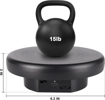 360° Electric Rotating Platform with Type-C Cable, 6.3in / 15lb Motorized Rotating Display for Jewelry Photography Products Live Show Video shoot, Mushroom Rotating Stand for 3D Model Cake Black