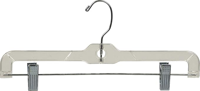 Clear Plastic Kids Bottom Hanger with Adjustable Cushion Clips, Small 12 Inch Pant Hangers with 360 Degree Chrome Swivel Hook (Set of 100)
