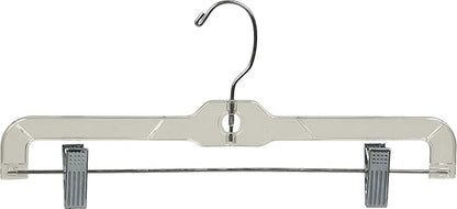 Clear Plastic Kids Bottom Hanger with Adjustable Cushion Clips, Small 12 Inch Pant Hangers with 360 Degree Chrome Swivel Hook (Set of 100)