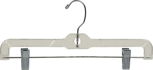 Clear Plastic Kids Bottom Hanger with Adjustable Cushion Clips, Small 12 Inch Pant Hangers with 360 Degree Chrome Swivel Hook (Set of 100)