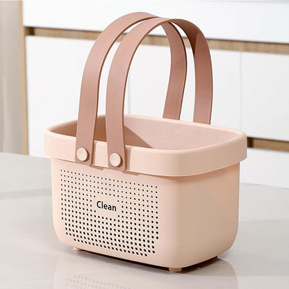 JiatuA Plastic Storage Basket with Handle Portable Shower Caddy Tote Organizer Basket Bin for Bathroom Kitchen Dorm Room Bedroom, Small Pink