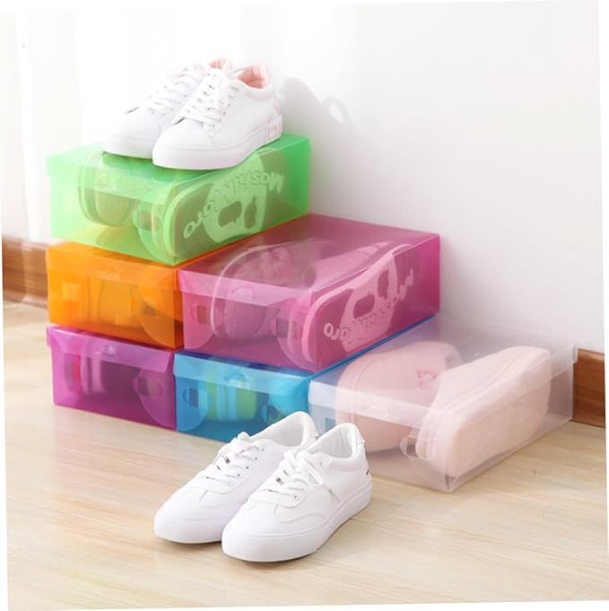 TEHAUX 6PCS Transparent Dustproof Shoe Boxes Plastic Storage Containers with Flip Cover Stackable Shoe Organizers for Home and Shop