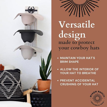 Ryker Ranch Cowboy Hat Rack for Wall | Western Hat Rack for Cowboy Hats | Rustic White Wood and Metal Cowboy Hat Holder for Wall | Cowboy Hat Hanger for Farmhouse Decor