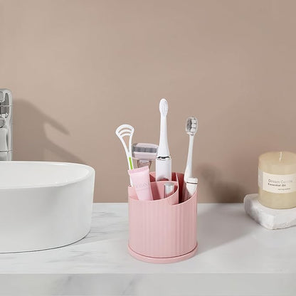 Anyoifax 360 Rotating Makeup Brush Holder Organizer 5 Slots Make Up Brushes Cup Flower-Shaped Spinning Pen Holder for Vanity, Cosmetics, Lipsticks, Pink