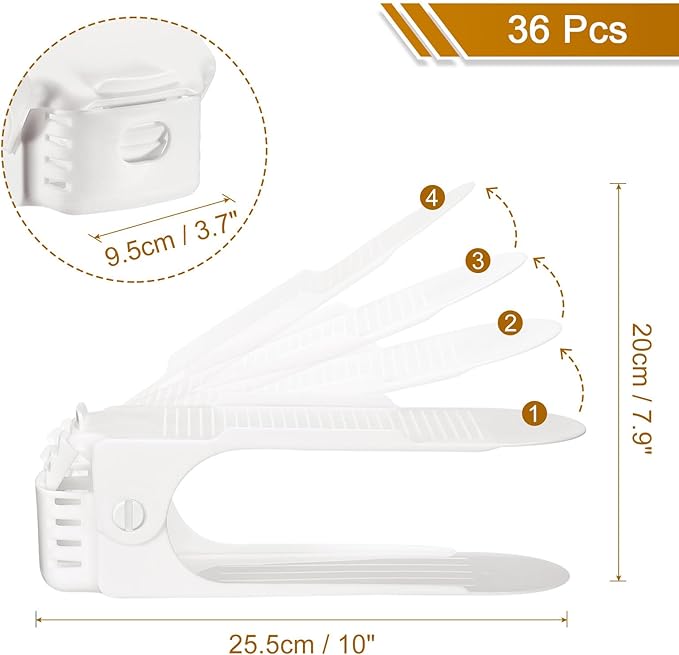 MECCANIXITY Shoe Slots Organizer 255x95x200mm Adjustable Double Layer Space Saving Shoe Rack Organizer for Closet (White, Pack of 36)