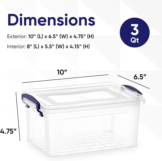 Superio Clear Plastic Storage Bin with Lid, 3.5 Qt, Non-Toxic, BPA Free, Odor Free, Organizer Storage Box, Stackable Plastic Tote for Home, Garage, School, and Office, X-Small