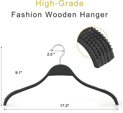 TOPIA HANGER Slim Wooden Hangers with Extra Soft Non-Slip Rubber Grips, 18-Pack High-Grade Fashion Black Hanger No Shoulder Bump for Sweater, Camisole, Jacket, Dress, Coat-CT16B