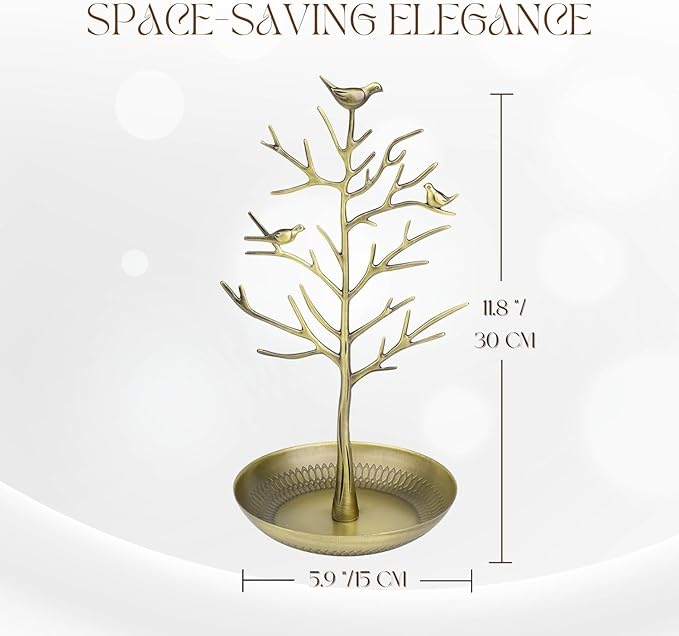 Flexzion Jewelry Display Stand, Earring Necklace Holder Tree Tower Rack Hanging Organizer - Ideal for Bangles Pendants Anklet (Brass)
