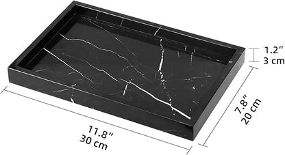 Marble Bathroom Vanity Tray, Natural Luxury Vanity Home Kitchen Bathroom Table Tray, Stone Decorative Countertop Dresser Trays for Key Coffee Perfume Jewelry Makeup (Black Marquina, 12"x 8" x1.2")