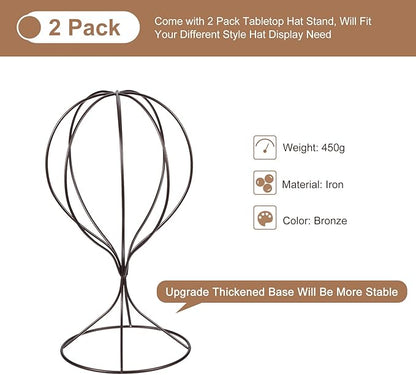 uxcell Metal Hat Display Stand 2 Pack Tabletop Hat and Wig Rack Modern Women Closet Holder for Baseball Cap, Fedora Hat, Cowboy Hat - Bronze
