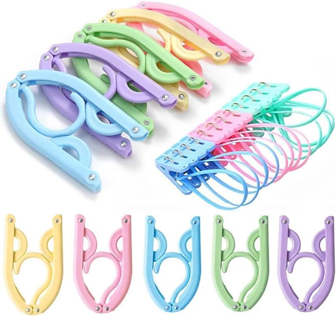 20 PCS Travel Hangers with 12 Pcs Clips - Cruise Ship Essentials Portable Folding Clothes Hangers Travel Essentials Foldable Clothes Drying Rack for Travel