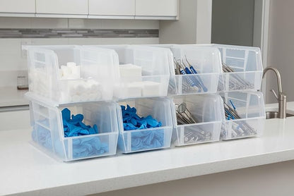 Hudson Exchange 11" x 5-1/2" x 5" (6 Pack) Plastic Stackable Storage Bin and Hanging Container, Clear