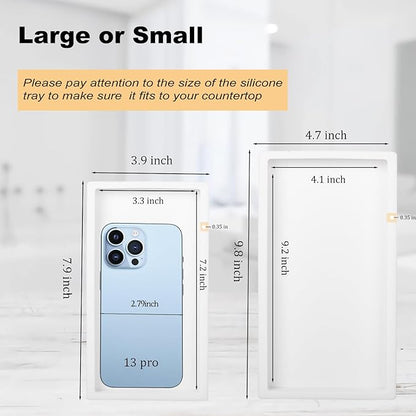 Bathroom Tray, Small Vanity Tray Silicone Soap Dish Sponge Holder Kitchen Sink Organizer Bathroom Accessories for Countertop, Toilet, Shower, Large, White