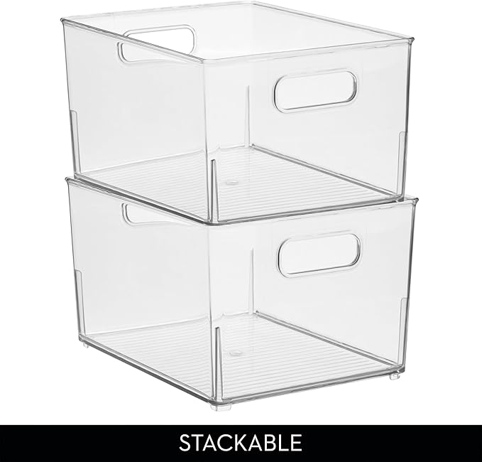 iDesign Stackable Plastic Bathroom Storage Handles-Set of 4-Clear 10.53 x 8.26 x 6.24 Bin-Small M4