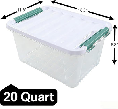 20 Quart Stackable Plastic Storage Bins with Lids, 6 Pack Durable Nestable Containers, Clear Latching Storage Box