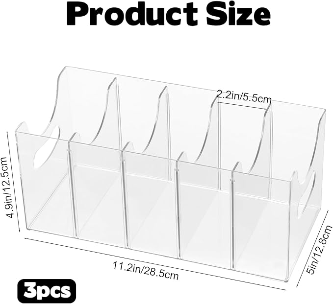 3 Pack Acrylic Belt Organizer Clear Stackable Belt Storage Holder Purse Organizer for Closet - 5 Compartments with Removable Dividers,Display Case Pantry Cabinet Organizers for Ties,Socks,Underwear