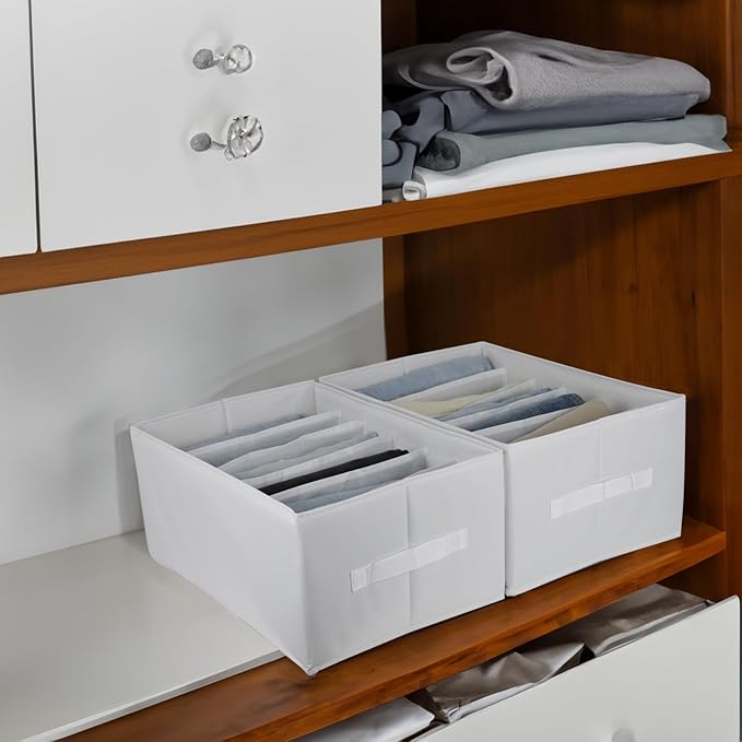 Fordonral Extra Large Clothes Closet Organizer 6 Compartments for Jean Sweater Sheets to Shirt - Divided Clothing Storage Boxes for Closet, Wordrobe, Bedroom, Shelf (4pc White)
