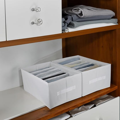 Fordonral Extra Large Clothes Closet Organizer 6 Compartments for Jean Sweater Sheets to Shirt - Divided Clothing Storage Boxes for Closet, Wordrobe, Bedroom, Shelf (4pc White)