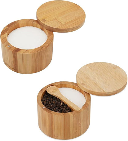 KITCHENDAO Bamboo Salt Cellar Bowl Box，Elegant Kitchen Salt Container Holder with Swivel Magnetic Lid to Store Pepper Spice Bath Salt Sea Salt Herbs or Favorite Seasonings