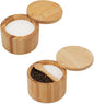 KITCHENDAO Bamboo Salt Cellar Bowl Box，Elegant Kitchen Salt Container Holder with Swivel Magnetic Lid to Store Pepper Spice Bath Salt Sea Salt Herbs or Favorite Seasonings