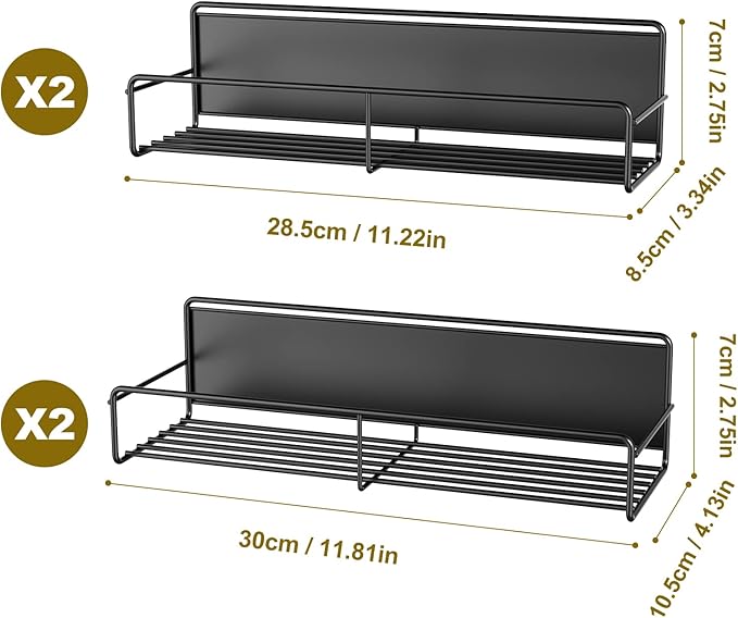 Mystozer 4 Pack Magnetic Spice Rack for Refrigerator, Magnetic Shelf Fridge Organizer for Kitchen Storage, Black