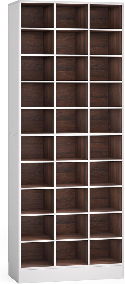 LITTLE TREE 70.9" Tall Shoe Rack, 10-Tier Freestanding Shelf, Max. Store 30 Pairs, Shoe Cabinet Organizer for Living Room, Entryway, Cloakroom, White + Brown