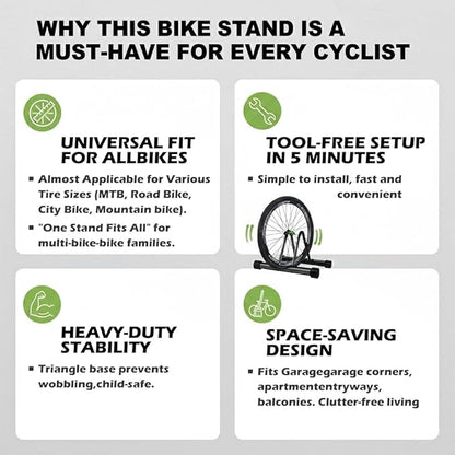 Heavy-Duty Bicycle Parking Stand – Floor & Wall Mounted Rack for Mountain, Road, and Kids Bikes – Rustproof Carbon Steel Frame with Non-Slip Base