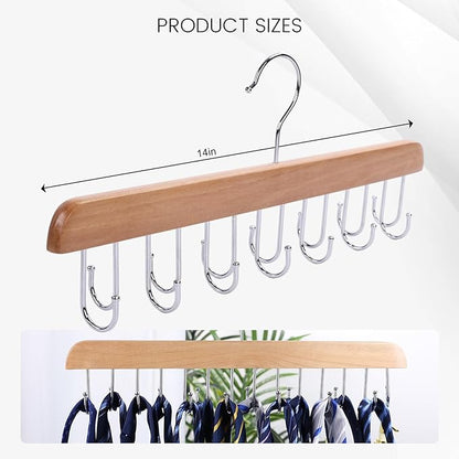 JOHOUSE Belt Organizer for Closet Max 42 Belts, Wooden Sports Bra Hanger Tie Rack with 14 Hooks for Men Women Tank Top, Scarf Closet Storage