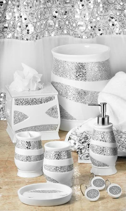 Zahari Home Sinatra Soap Dish Unique Design Stylish Bling Glass Mosaic Décor Soap Bar Holder, White