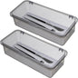 2PCS Silverware Organizer with Lid, Silverware Tray with Drainer Kitchen Cutlery Tray and Utensil Storage Container to Keeps Your Cutlery Organized (Grey)