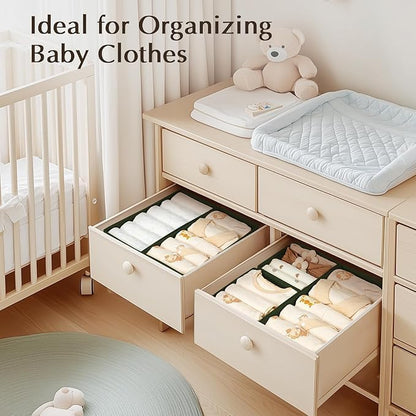 DIMJ Drawer Organizers Clothes, Set of 12 Dresser Organizer Bins, Fabric Closet Organizers and Storage, Shallow Drawer Dividers for Nursery, Clothing, Baby Clothes, Socks, Underwears, Tie (Green)
