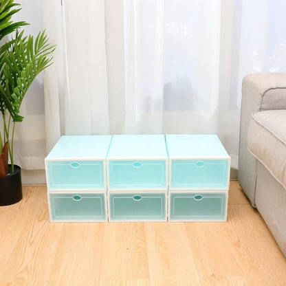 Zerodeko 6pcs Stackable Shoe Storage Box Thicken Plastic Shoe Container White Frame for Women for Closet Organization and Entryway Use