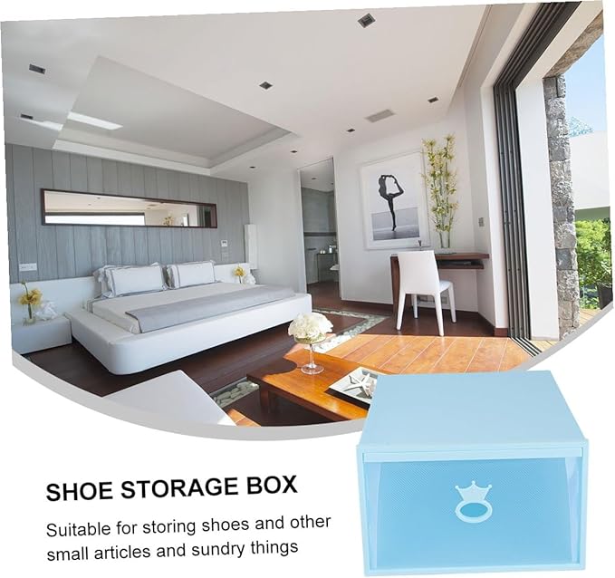 Transparent Thickened Plastic Shoe Box with Drawer-style Design Stackable Transparent Window Organizer for Men and Women Blue Frame Storage Container for Sneakers and Boots