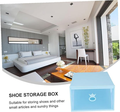 Transparent Thickened Plastic Shoe Box with Drawer-style Design Stackable Transparent Window Organizer for Men and Women Blue Frame Storage Container for Sneakers and Boots