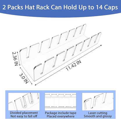 Hat Organizer for Baseball Caps 2Pcs No Install Acrylic Hat Racks for 14 Baseball Caps Storage Organizer for Closet, Bedroom, Dresser, Office Display Holder Durable